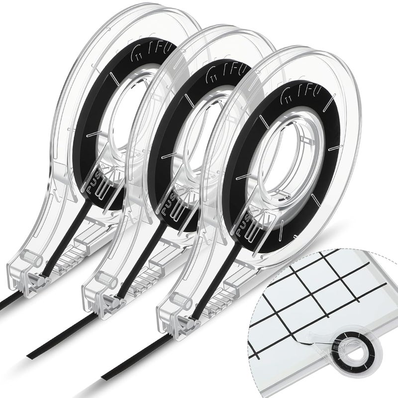 YooNotee 3 Pack Whiteboard Tape with Dispenser, Width 1/8" Graphic Tape with Dispenser, Length 43 ft Thin Pinstripe Line Black Dry Erase White Board Accessories for Grid Bar Chart - Image 1